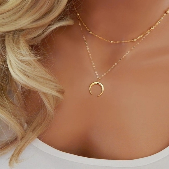Fashion Jewelry Jewelry - Layered Crescent Moon Necklace Gold Tone